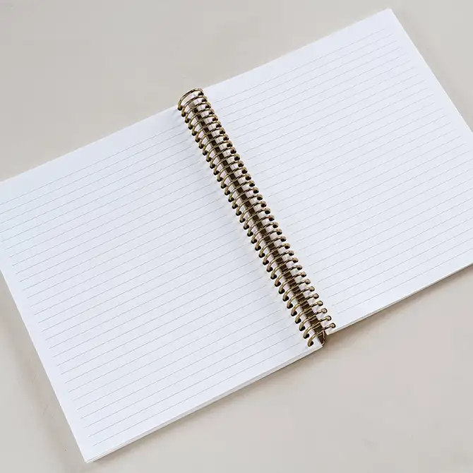 7x9 Aubergine Half Moon Coiled Lined Vegan Leather Focused Notebook™
