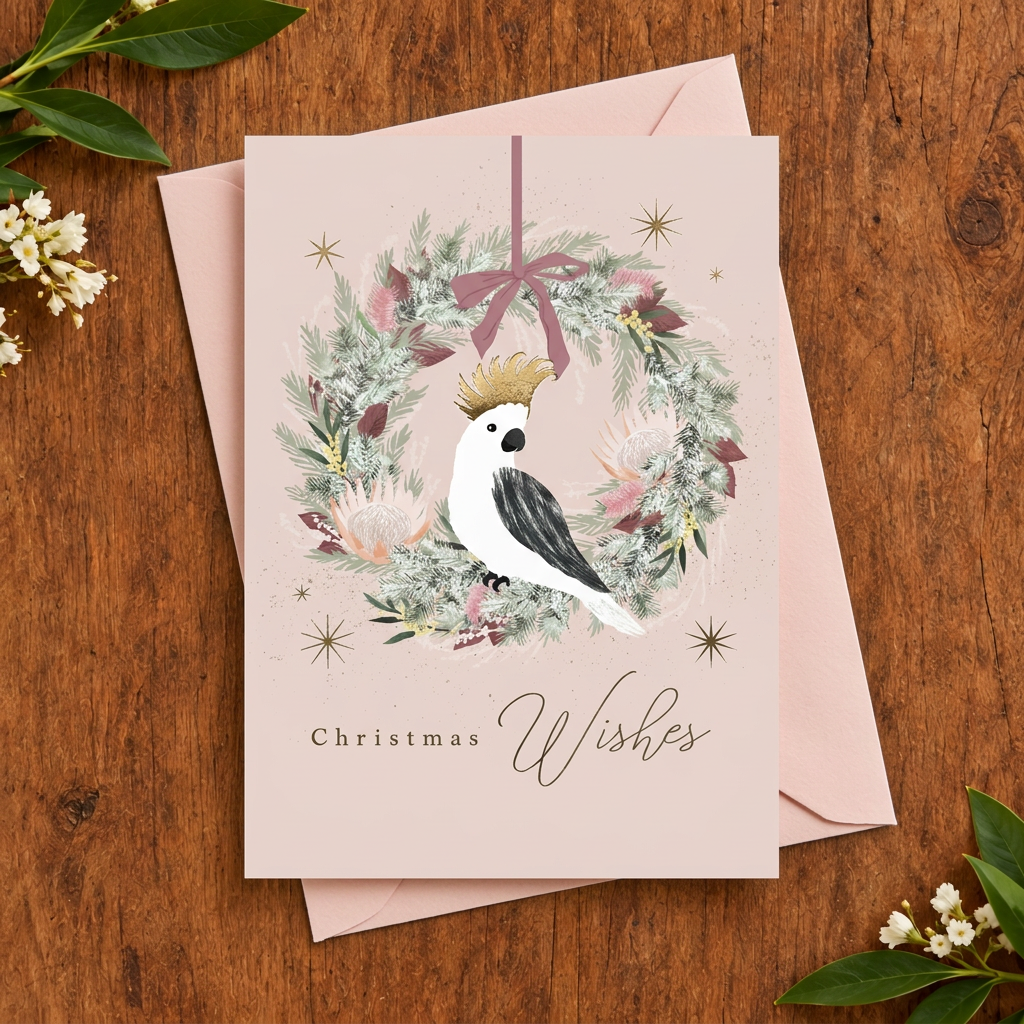 Christmas Wishes Botanical Wreath Card