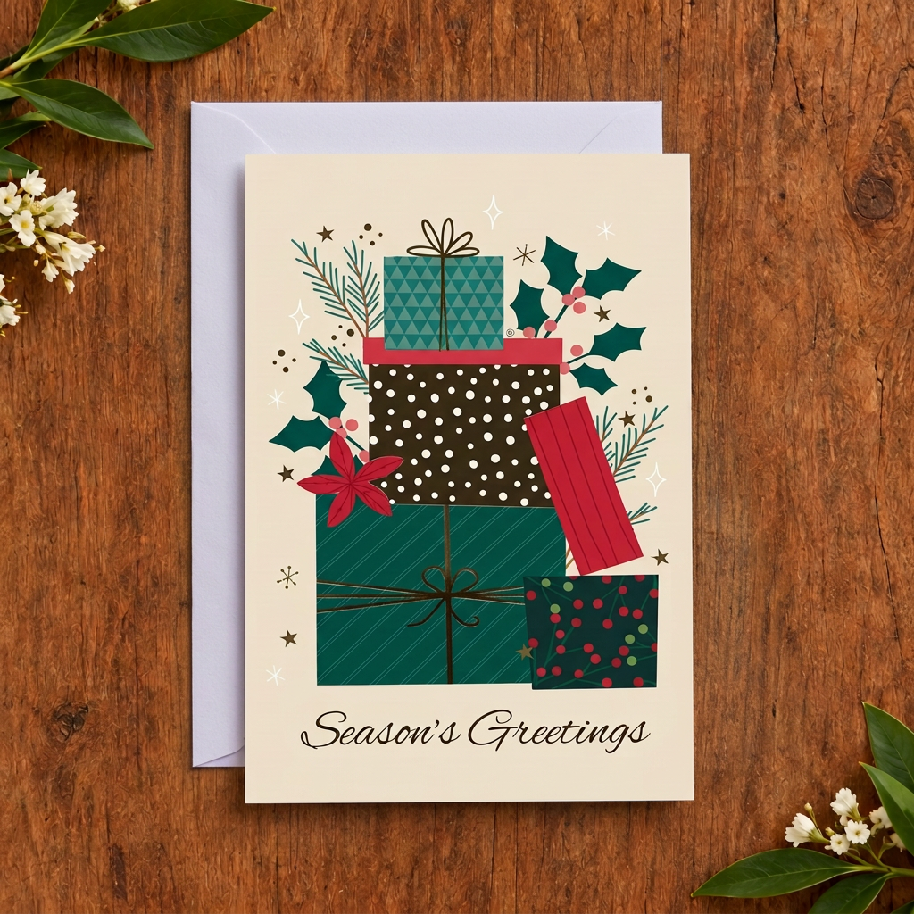 Seasons Greetings Christmas Presents Card