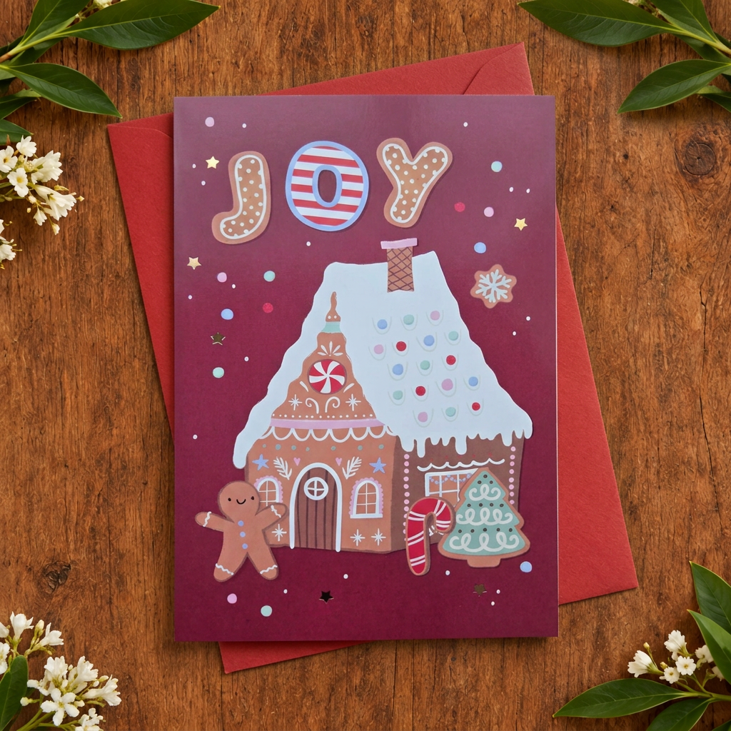 Joy Gingerbread House Christmas Card