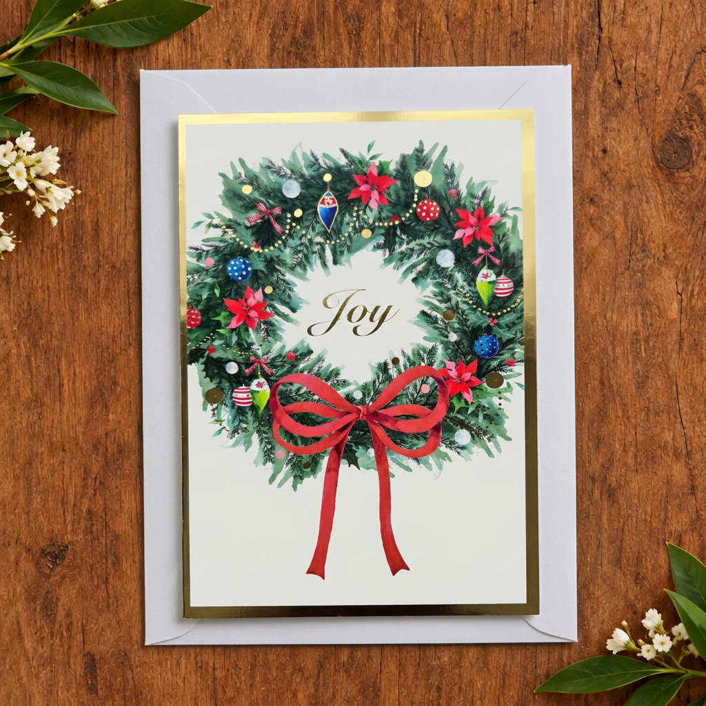 Joy Christmas Wreath Card