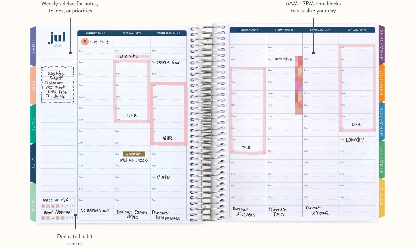 **SPECIAL ORDER** Minimum Hourly LifePlanner™ - Hexagon Interior - Jul '25 to Jun'26