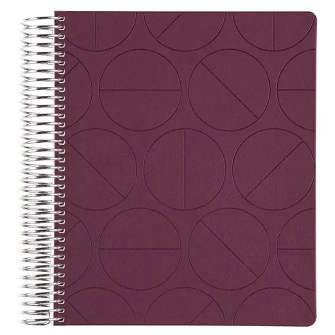 7x9 Aubergine Half Moon Coiled Lined Vegan Leather Focused Notebook™