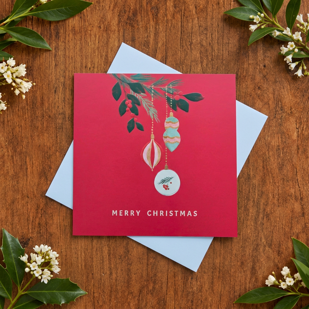 Red Baubles Merry Christmas Card