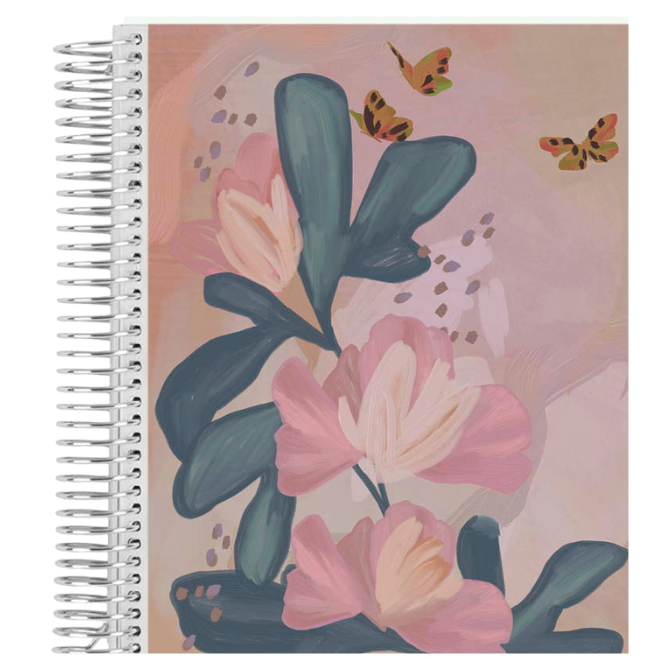 7x9 Pink Bold Blooms Butterflies Coiled Notebook