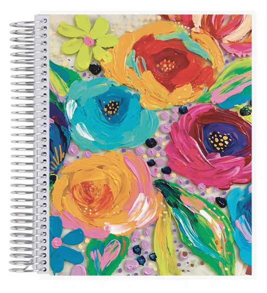 7x9 EttaVee Finger Painted Florals Coiled Notebook - Lined