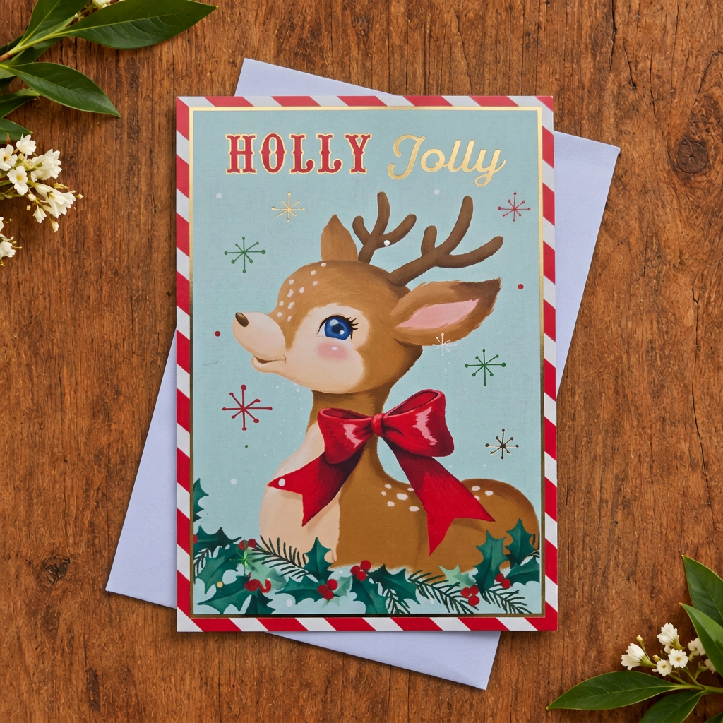 Holly Jolly Reindeer Christmas Card