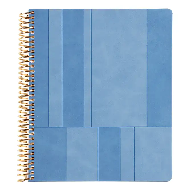 7x9 Blue Stripe Coiled Lined Vegan Leather Focused Notebook™