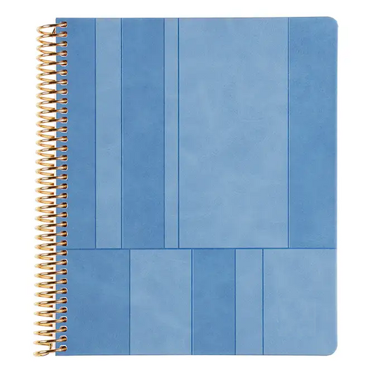 7x9 Blue Stripe Coiled Lined Vegan Leather Focused Notebook™