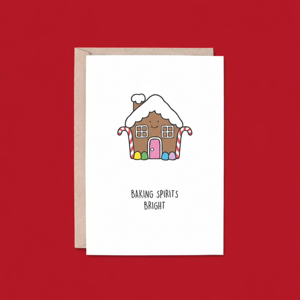 Baking Spirits Bright Gingerbread House Christmas Card