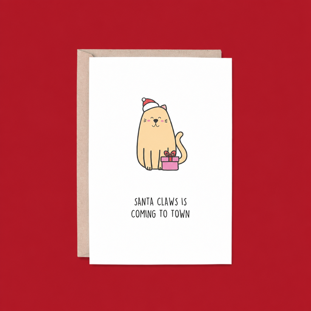Santa Claws in Coming to Town Christmas Card