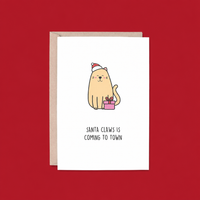 Santa Claws in Coming to Town Christmas Card