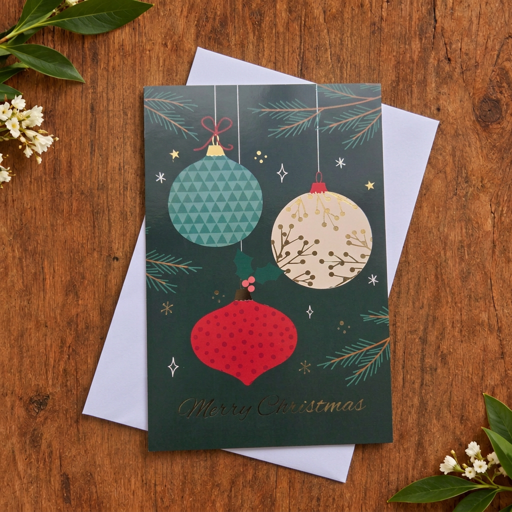 Festive Baubles Merry Christmas Card