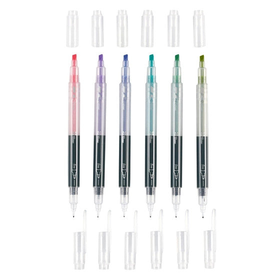 Pastel And Black Dual-Ink Dual-Tip Highlighter Pens 6-Pack