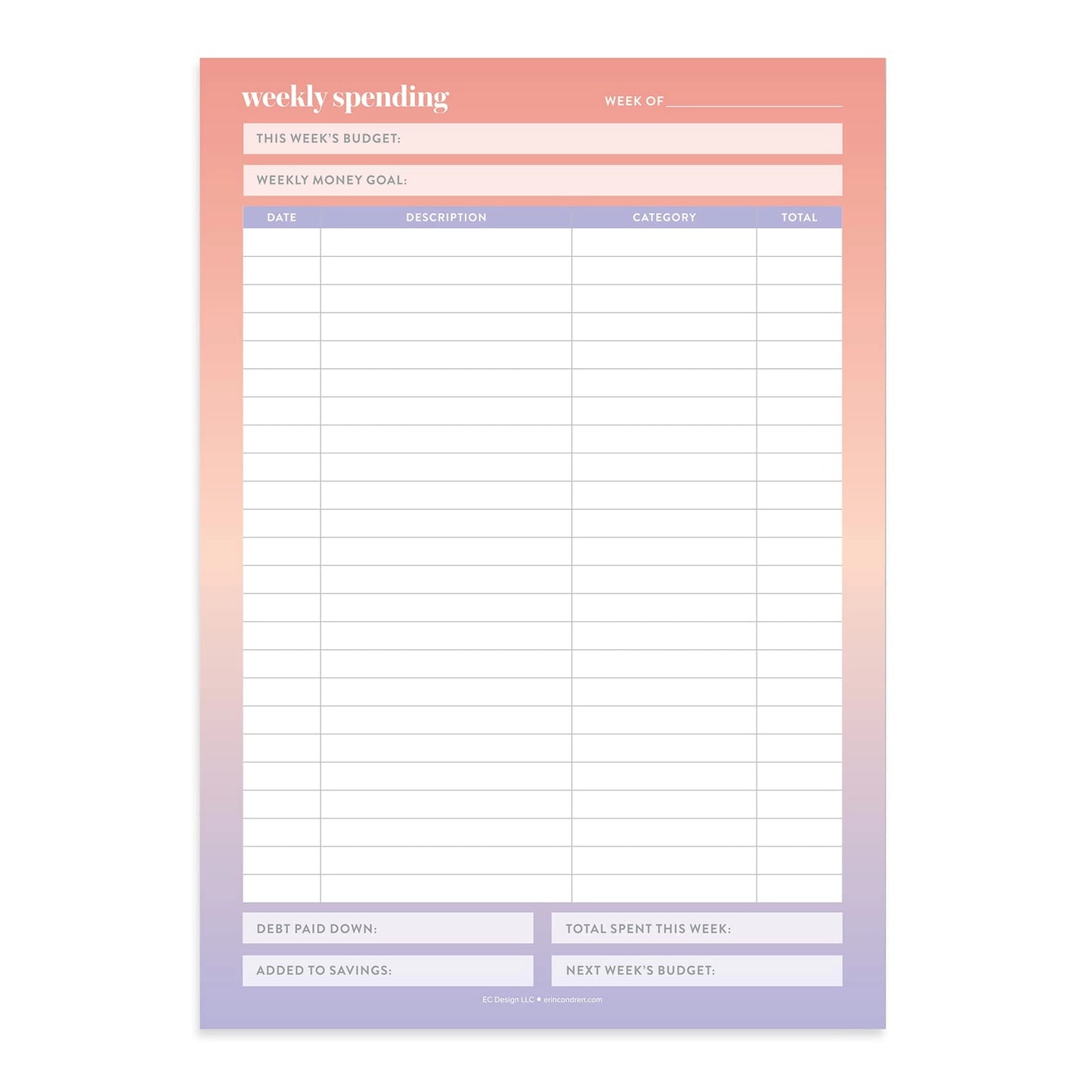 Budget Tracker Notepad - 50 Sheets