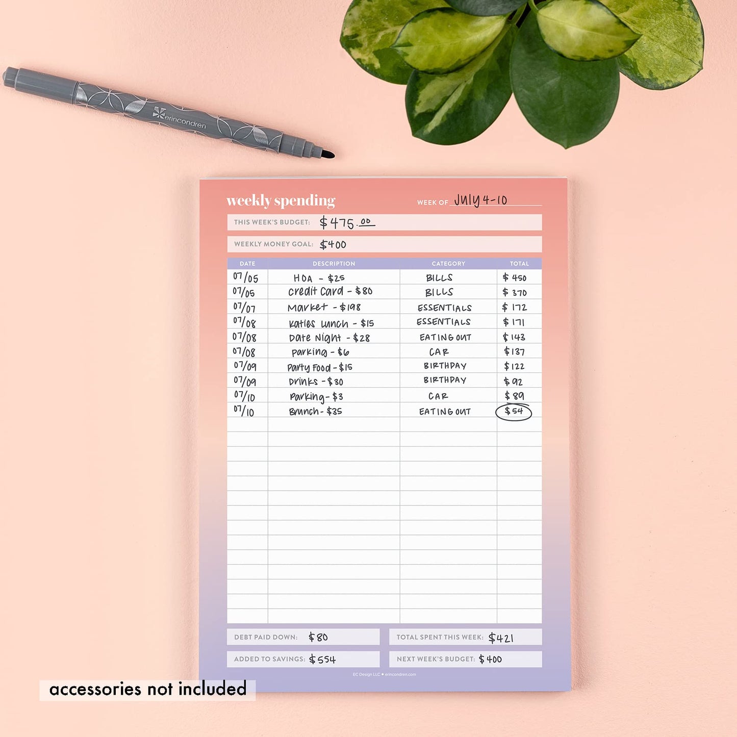 Budget Tracker Notepad - 50 Sheets