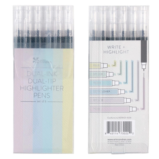 Pastel And Black Dual-Ink Dual-Tip Highlighter Pens 6-Pack