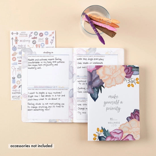 Wellness Log Petite Planner - Watercolor Bouquet