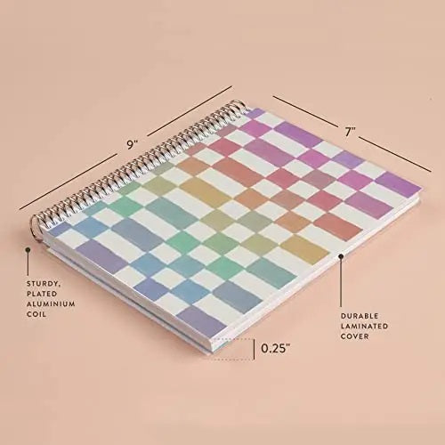 7x9 Watercolor Checkered Coiled Notebook - Lined